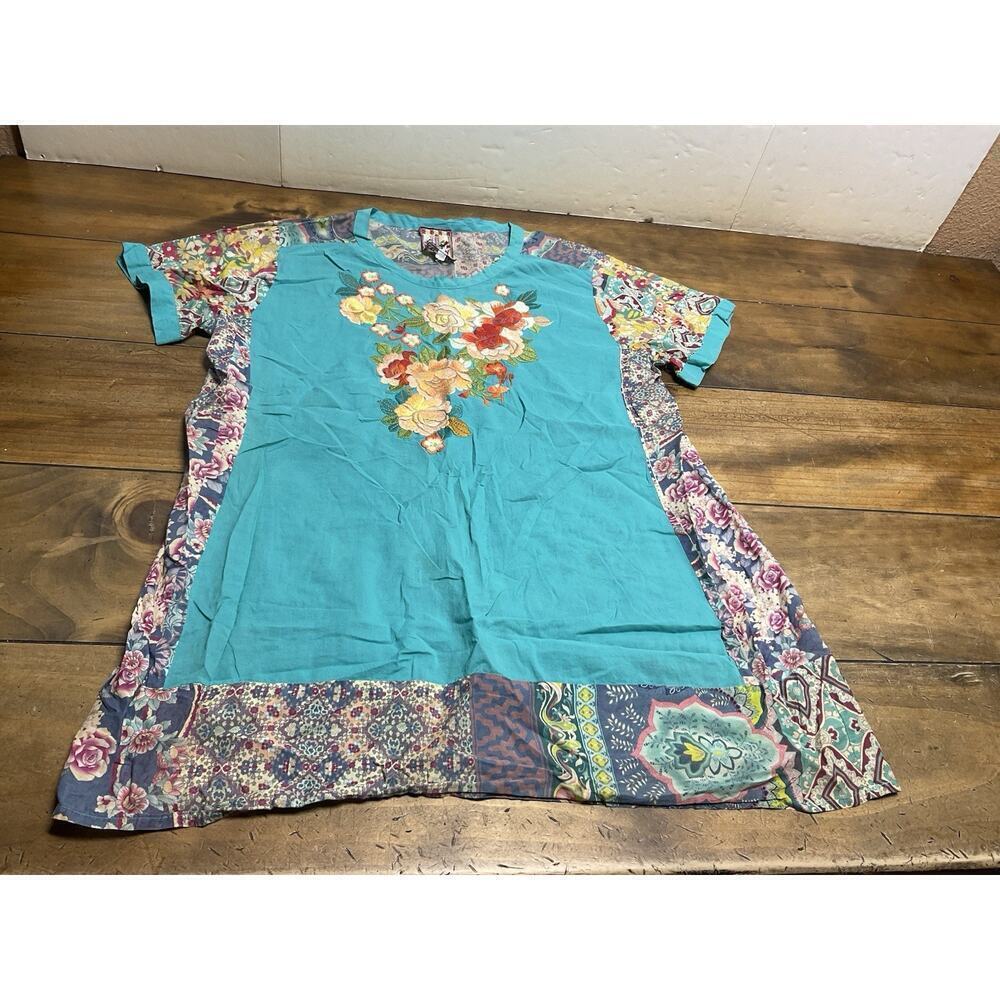 Johnny Was Oversized Floral Print Tunic Blouse Top Mix Media Women's Medium